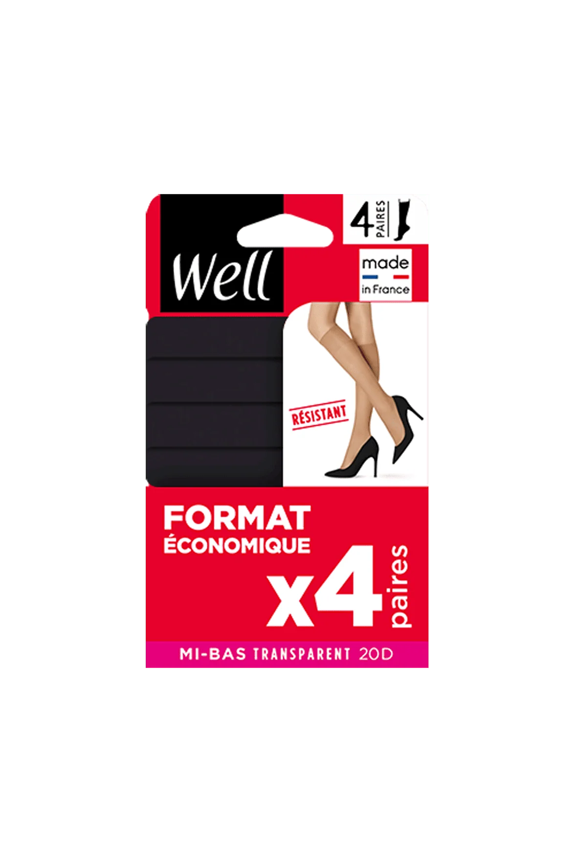 Lot de 4 paires de Mi-Bas Transparents 20D - Noir - Image 2