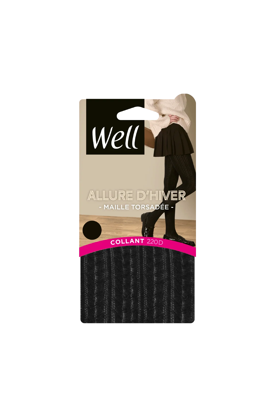 Collant opaque 200D Chaud Maille Torsadée Allure d'Hiver - Noir ébène - Image 2